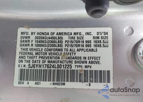 2004 Honda Element Ex из США, поврежденный, VIN 5J6YH17624L001225